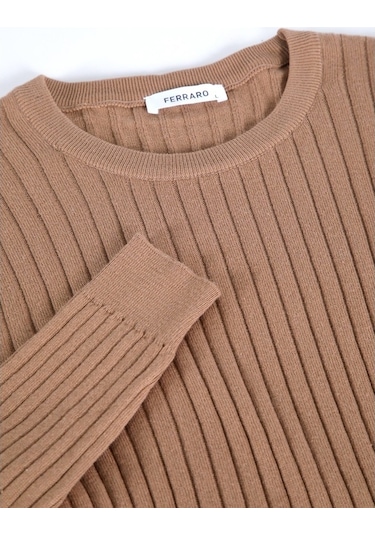 Ferraro Camel Bisiklet Yaka Fitilli Erkek Kazak Camel