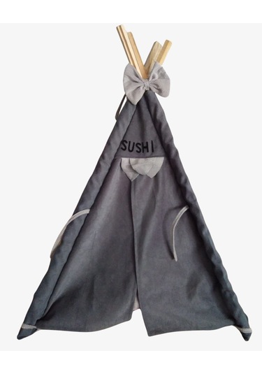 Mavi Vitrin İsme Özel Yıkanabilir Soft Kedi Köpek Çadırı 60 x 60 CM