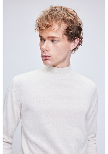 Bej Regular Fit Düz Yarım Balıkçı Yaka Yünlü Triko Kazak 34271023a006 00096 Bej