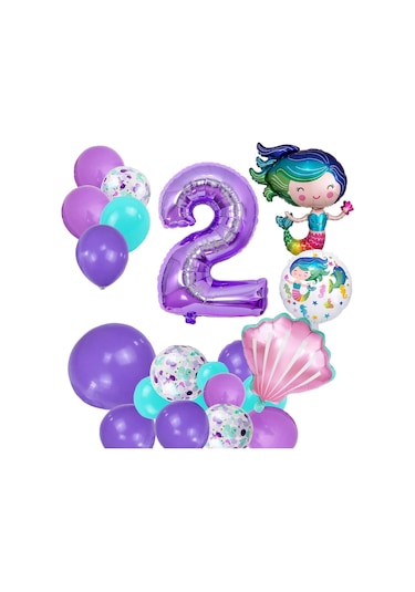 2 Yaş Deniz Kızı Temalı Doğum Günü Parti Kutlama Seti Konsept 2