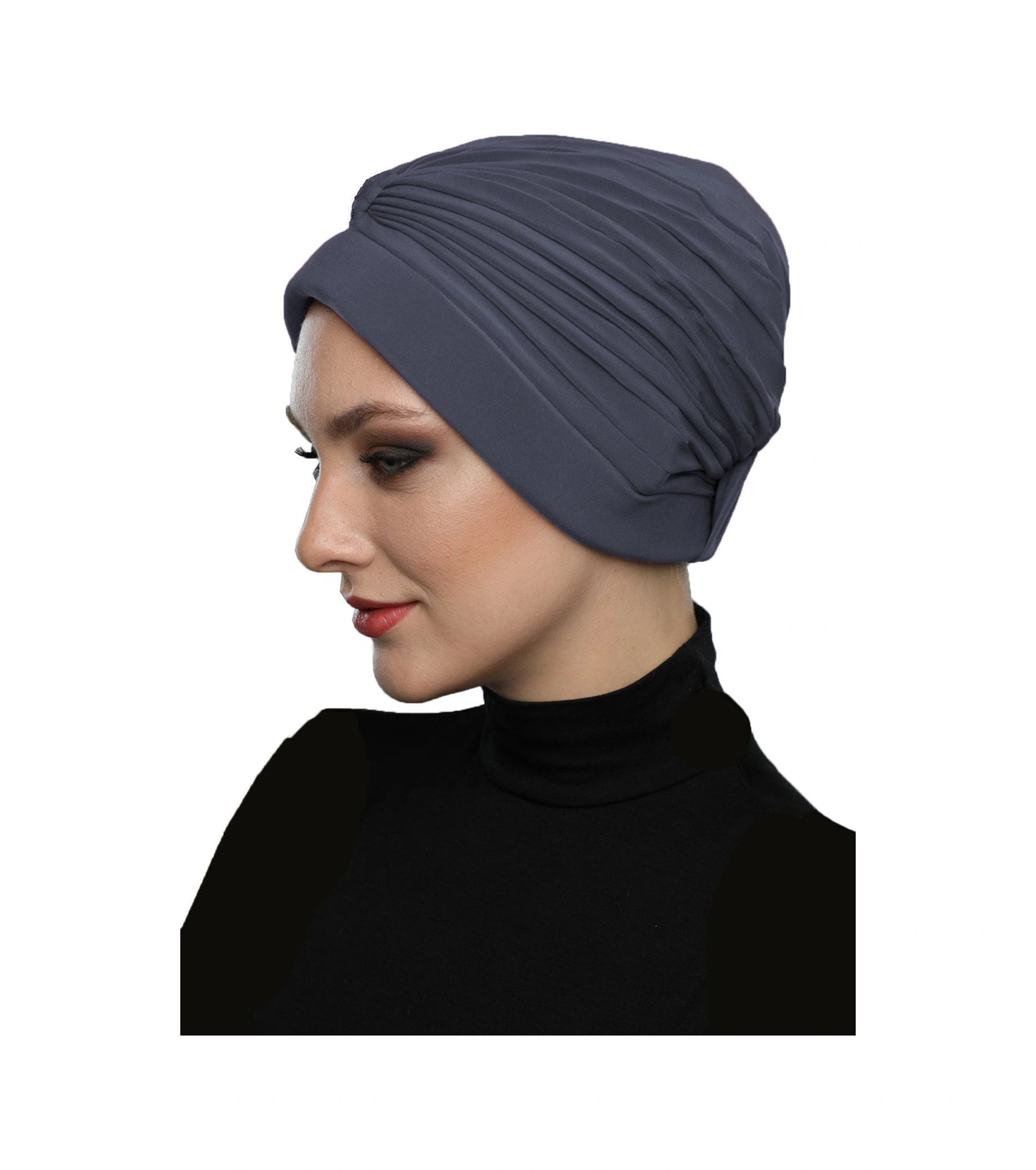 Bantlı Ön Ve Ensesi Bantlı Nervürlü Koyu Gri Süngerli Hazır Türban Tesettür Bone Havuz Bonesi Koyu Gri