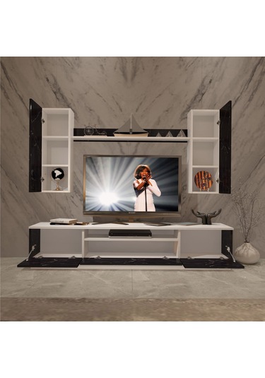 Decoraktiv Trendstyle 5d Mdf Tv Ünitesi Tv Sehpası Beyaz - Siyah Mermer