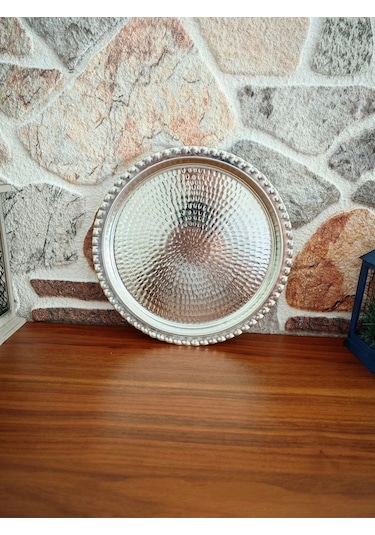 Modabakir Bakır Künefe Tepsi, Bakır Sunum Servis Tepsisi 27 Cm Model:565896 Gümüş