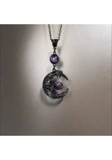 Dükkan Design Macig Moon Ametist Taşlı Gotik Kolye Siyah