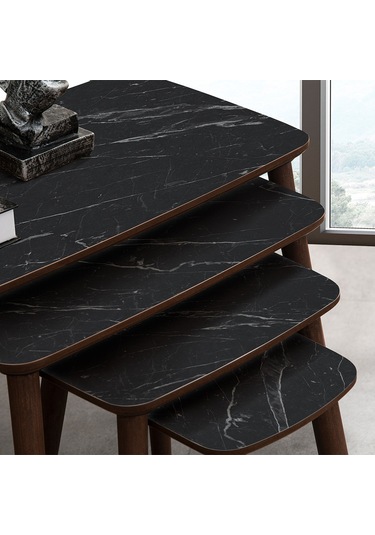 Vovvahome Luci 4lü Dörtlü Mdf Ahşap Zigon Sehpa - Siyah Mermer