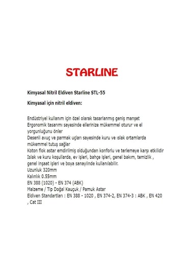 Kimyasal Nitril Eldiven Starline Stl-55 (9-9,5 Numara)5 Çift