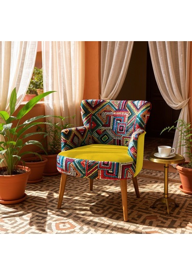 Roma Berjer - Modern Tekli Koltuk - Dijital Baskı Kumaş - Sarı