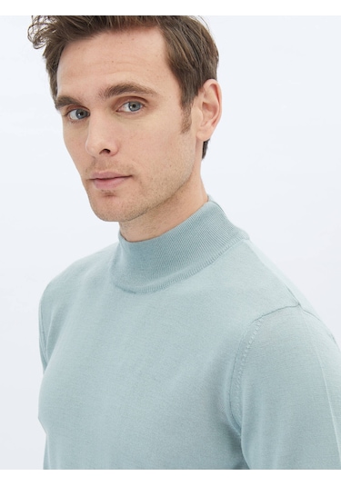 Kip Mint Yarım Balıkçı Yaka Düz Örgü Yün Karışımlı Triko Çok Renkli