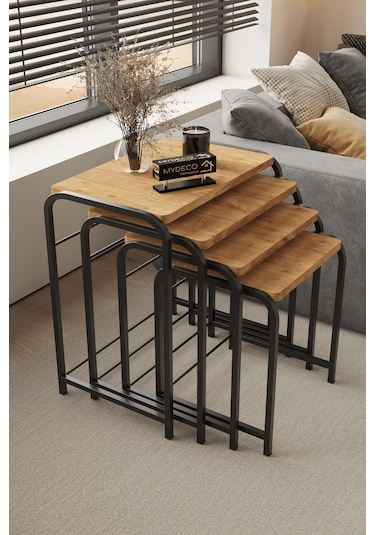 Defne 4' Lü Zigon Sehpa Siyah Ayak Atlantik Çam 18 Mm Mdf Siyah - Atlantik Çam