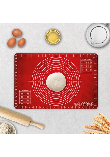 Kırmızı Doku Cam Hamur Açma Matı 40 Cm X 60 Cm