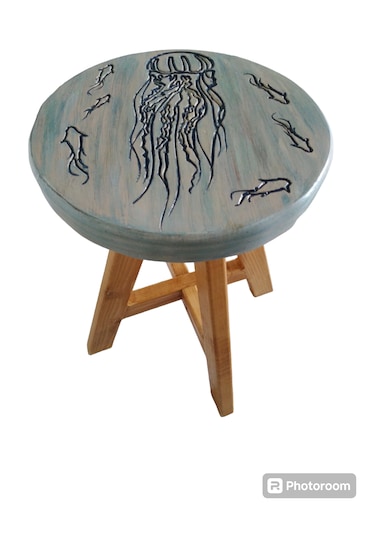 Sea Stoll Tamamı El Yapımı Deniz Anası Ahşap Tabure