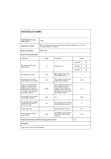 Profilo BM6422MA 6 Programlı 13 Kişilik Bulaşık Makinesi