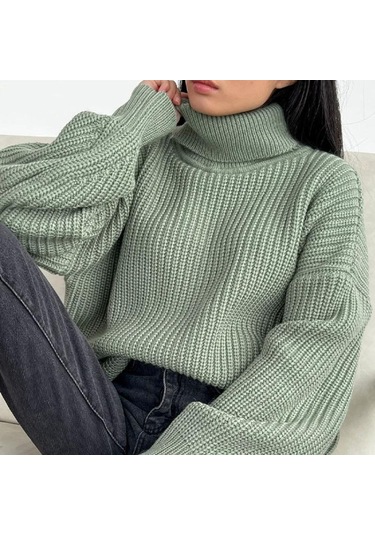 Vintage Büyük Boy Örme Kazak Kadın Zarif Kalın Gevşek Kazak Kazaklar Kadın Kore Balıkçı Yaka Düz Örgü Üst Asker Yeşili Haki