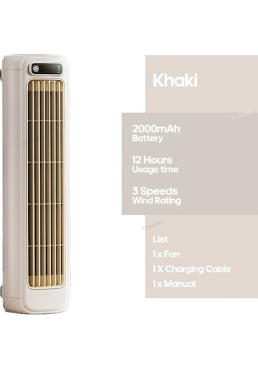 Goldenqian Yeni Duvara Monte Klima Fanı Sessiz Ev Şarj Edilebilir Kule Fanı Dikey Masaüstü Hava Soğutucu Yatak Odası Oturma İçin Khaki