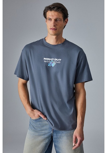 GRIMELANGE Nıghtout Erkek Oversize Fit Antrasit T-shirt Antrasit