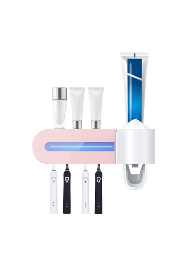 Tenfowee Usb Şarjlı Uv Diş Fırçası Dezenfektörü, Duvar Montajlı Otomatik Diş Macunu Dispenserli Aile Ve Bebekler İçin Diş Fırçası Organizatörü Pembe