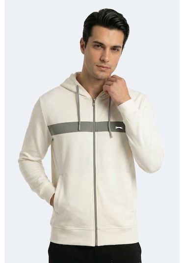 Slazenger Kralon I Erkek Kapüşonlu Cepli Ekru Sweatshırt