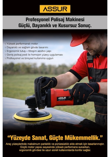 Assur 1200w Polisaj Makinesi Devir Ayarlı 180mm Pasta Cila-2577