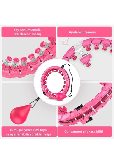 Kochler Masajlı Egzersiz Çemberi - Egzersiz Halkası - Bel Bölgesi Ayarlanabilir - Kondisyon Pembe