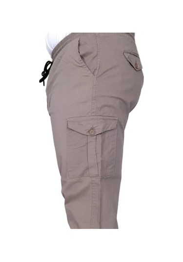 Büyük Beden Erkek Pantolon Keten Kargo Jogger 21911 Taş Rengi Taşrengi