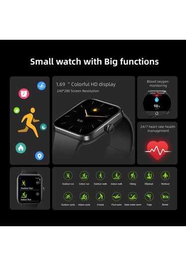 Xindoker 1.69" Dokunmatik Ekranlı Su Geçirmez BT5.1 Akıllı Saat (İthalatçı Garantili)