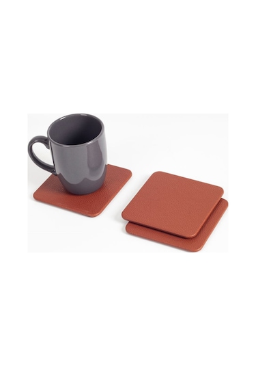 Turgut Office Deri Bardak Altlığı Taba 3 Adet Taba