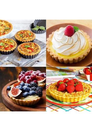 Xurunkeji Adet 4 İnç/10 Cm Mini Turta Muffin Kek Kalıbı Yapışmaz Tart Kiş Flan Kalıbı Çıkarılabilir Gevşek Tabanlı Yuvarlak Fırın Kapları Siyah