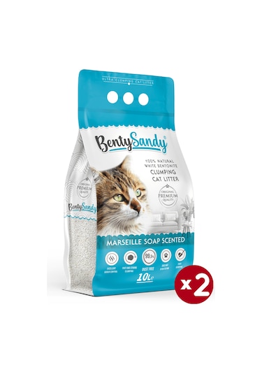 Benty Sandy Marsilya Sabun Kokulu İnce Topaklaşan Bentonit Kedi Kumu 2 x 10 L