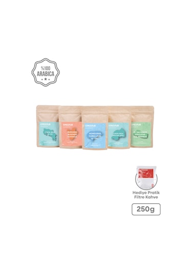 Dünya Kahveleri Deneme Seti Çekirdek Kahve – 5 Farklı Tür, 250 gr Premium Kahve Paketi