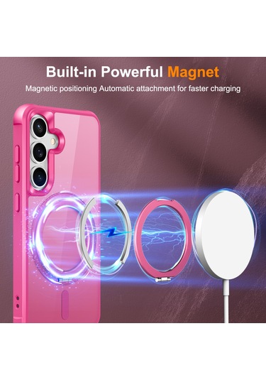 Samsung Galaxy S25 / S24 Kılıfı Magsafe Döndürülebilir Halka Ayaklı Tpu + Pc Telefon Kılıfı İle Uyumlu Rose