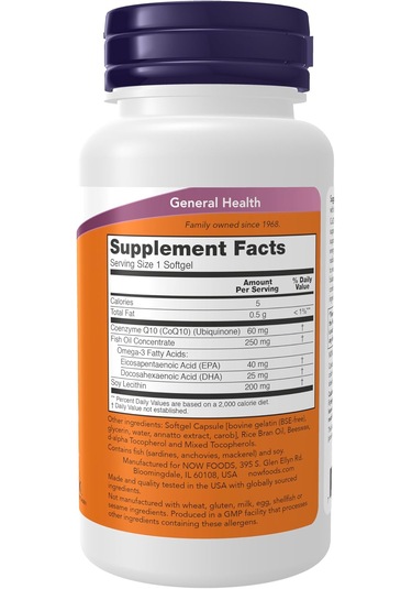 Now Foods Coq10 60 Mg With Omega 3 Fish Oil Ubikinon 60 Softgels