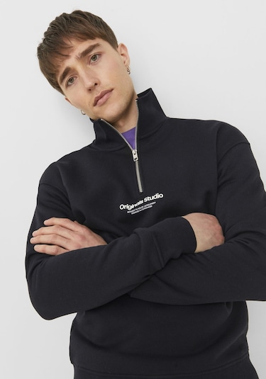 Jack & Jones Dik Yaka Yarım Fermuarlı Sweatshirt - Vesterbro 12241777 Black Yeşil