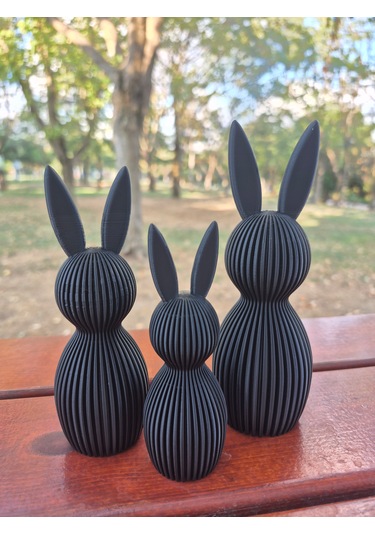 Modern Siyah Dekoratif Tavşan Figür Seti 3 Lü Minimalist Ev Dek