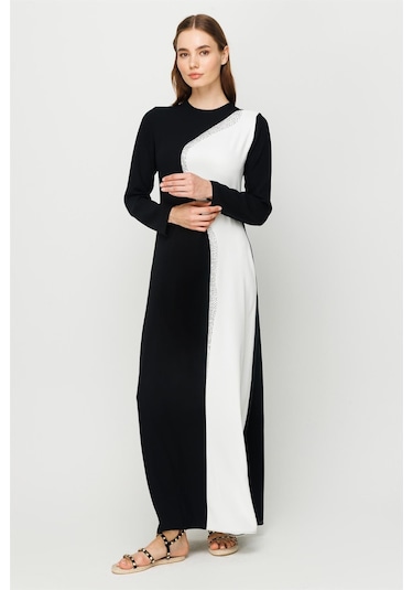 Taş İşi Detaylı Renk Geçişli Şık Narin Elbise Ekru-ekru Ekru