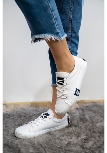Bartrobel Kadın Erkek Beyaz Keten Sneaker Beyaz