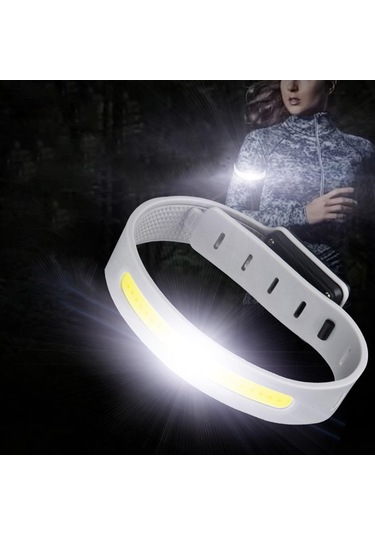 Geeksen Cob Işık Özellikli Hafif Spor Bileklik, 3 Seviye Ayar, Suya Dayanıklı, Usb Type-c Şarjlı Koşu Işığı Gri