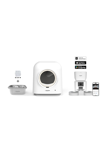 Xenon Smart Akıllı Otomatik Kedi Tuvaleti Çift Hazneli Mama Kabı Ultra Sessiz Çelik Su Pınarı Ve Yedek Filtre Pet Seti
