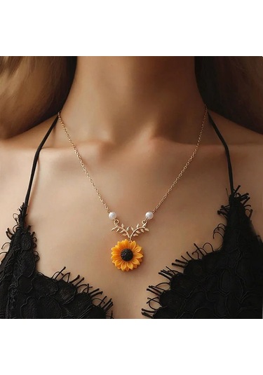 Guangtuo Yeni Moda Çift Yapraklı Kadın Boho Kolye Klavikula Aksesuar Hediyeaçık Sarı Altın Renk10 Ayar Açık Sarı Altın Renk