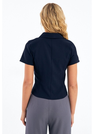 Stella Pulvis Lacivert Fermuarlı Slim Fit Kuplu Bluz