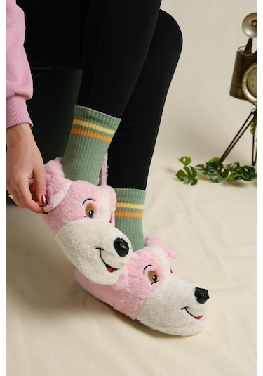 Luana Kaydırmaz Taban Yumuşak Podufuk Peluş Kulakcık Detaylı Kadın Panduf Ev Botu 001