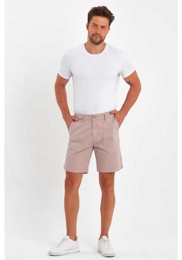 Erkek Likralı Yandan Cepli Kot Şort Taş