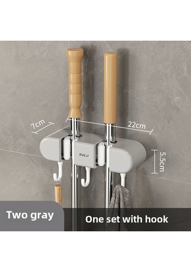 Geeroyoo Duvar Üstü Süpürge Tutucu, İki Klipsli Gri, Delme Yok Yapıştırıcı Montaj, Banyo/temizlik Gereçleri Organizatörü Diğer