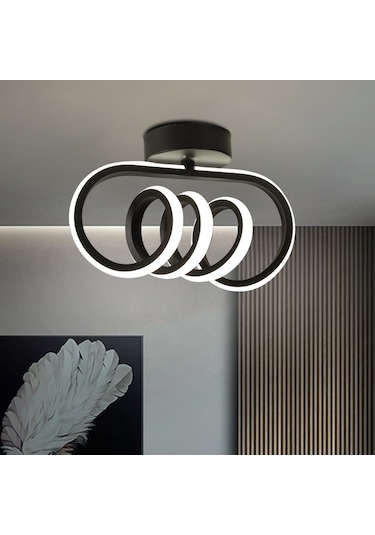 Burgu Siyah Tavana Sıfır Beyaz Led Işıklı Avize Siyah