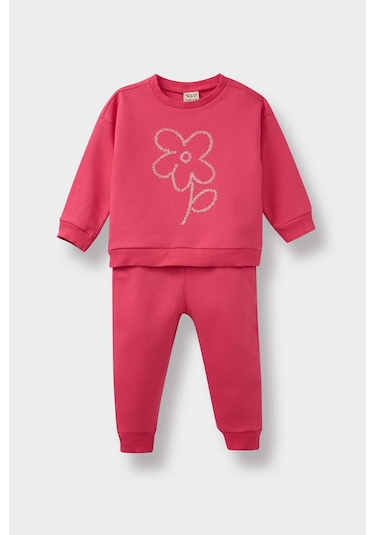 Defacto Kız Bebek Çiçekli Sweatshirt Kumaşı 2li Takım E8993a525aupn168 Pembe