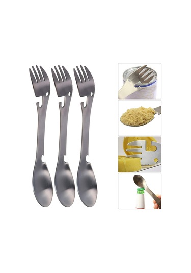 5'i 1 Arada Kamp Gereçleri, Taktik Spork Kamp Spork Taşınabilir Sofra Takımı Paslanmaz Çelik Gümüş Eşya Çatal Kaşık Şişe Açacağı Diğer