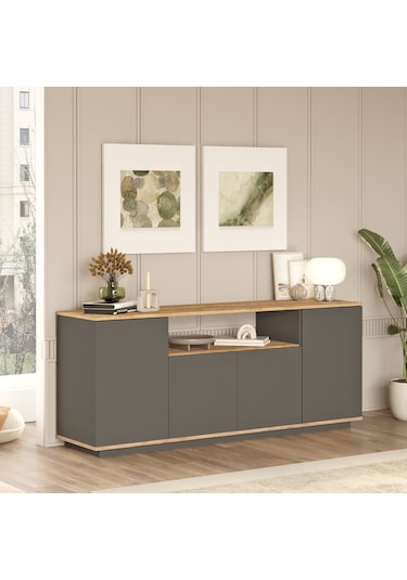Robin Home Loft Konsol 4 Kapaklı Raflı 180cm Çam-antrasit