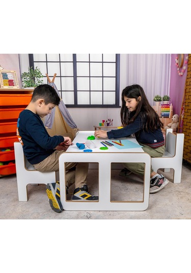 Industrial Living 2 Kişilik Çocuk Masası Beyaz Mdf-siyah Çekmece Beyaz  -  Siyah