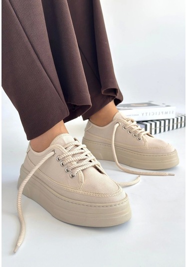Carin Bej Keten Bağcıklı Spor Ayakkabı Bej