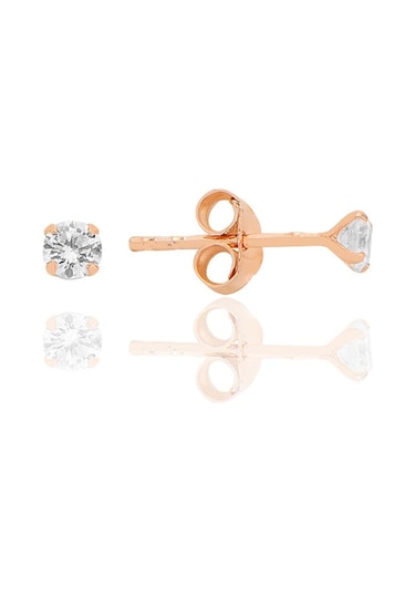 Gümüş Zirkon Taşlı,rose Yuvarlak Kesim 3 Mm Tektaş Küpe Barcode Rose