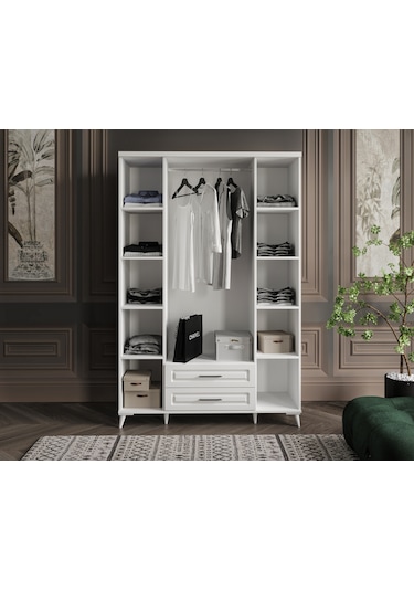 GuneyStore Gözde 4 Kapaklı Komple MDF Beyaz Gardırop
